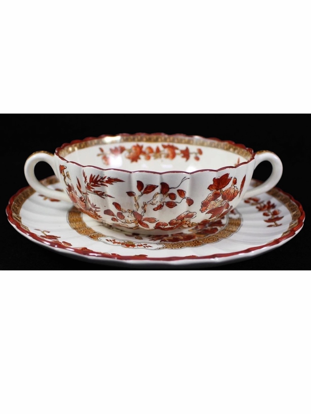 Spode Indian Tree Flat Soup Bowl with Saucer Orange Rust Scalloped Design. - Picture 2 of 3